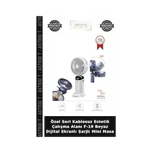 Özel Seri Kablosuz Estetik Çalışma Alanı F-19 Beyaz Dijital Ekranlı Şarjlı Mini Masa