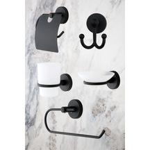 Erfahome Siyah Açık Tuvalet Kağıtlığı / Halka Havluluk / Çatal Bornozluk 3lü Set Siyah