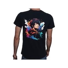 Splash Anime T-shirt %100 Pamuklu Siyah Penye Basic Erkek Tişört Siyah