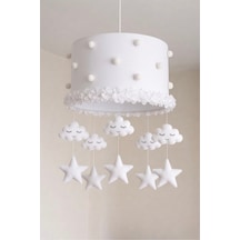 Bulut Ve Yıldızlı Bebek Odası Avize 30x20 Cm Keçe Detaylı El Yapımı Çocuk Odası Aydınlatma Beyaz1