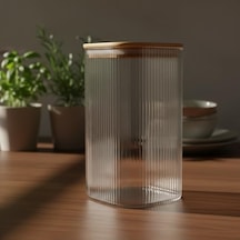 10x20 Cm Bambu Kapaklı Kare Cam Saklama Kavanozu - Vakumlu Ekstra Uzun Boy Şeffaf Erzak Kabı Spagetti Makarna Bakliyat Kutusu Ve Mutfak Düzenleyici Organizatör 7009