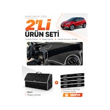 E-biz Renault Captur 1 2013-2019 Uyumlu Torpido Örtüsü + Deri Bagaj Çantası - Siyah-gri - Re035