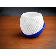 3d Baskı Küre Saksı - Kafes Dokulu İki Parçalı Dekoratif Saksı - Beyaz-mavi Çok Renkli