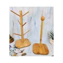 Ahşap Bambu Bardak Kupa Fincan Askılığı Kağıt Havluluk 2li Set