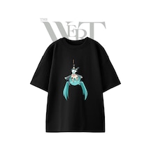 Thewert Hatsune Miku 12 Tasarım Baskılı Ünisex Siyah Oversize T-shirt