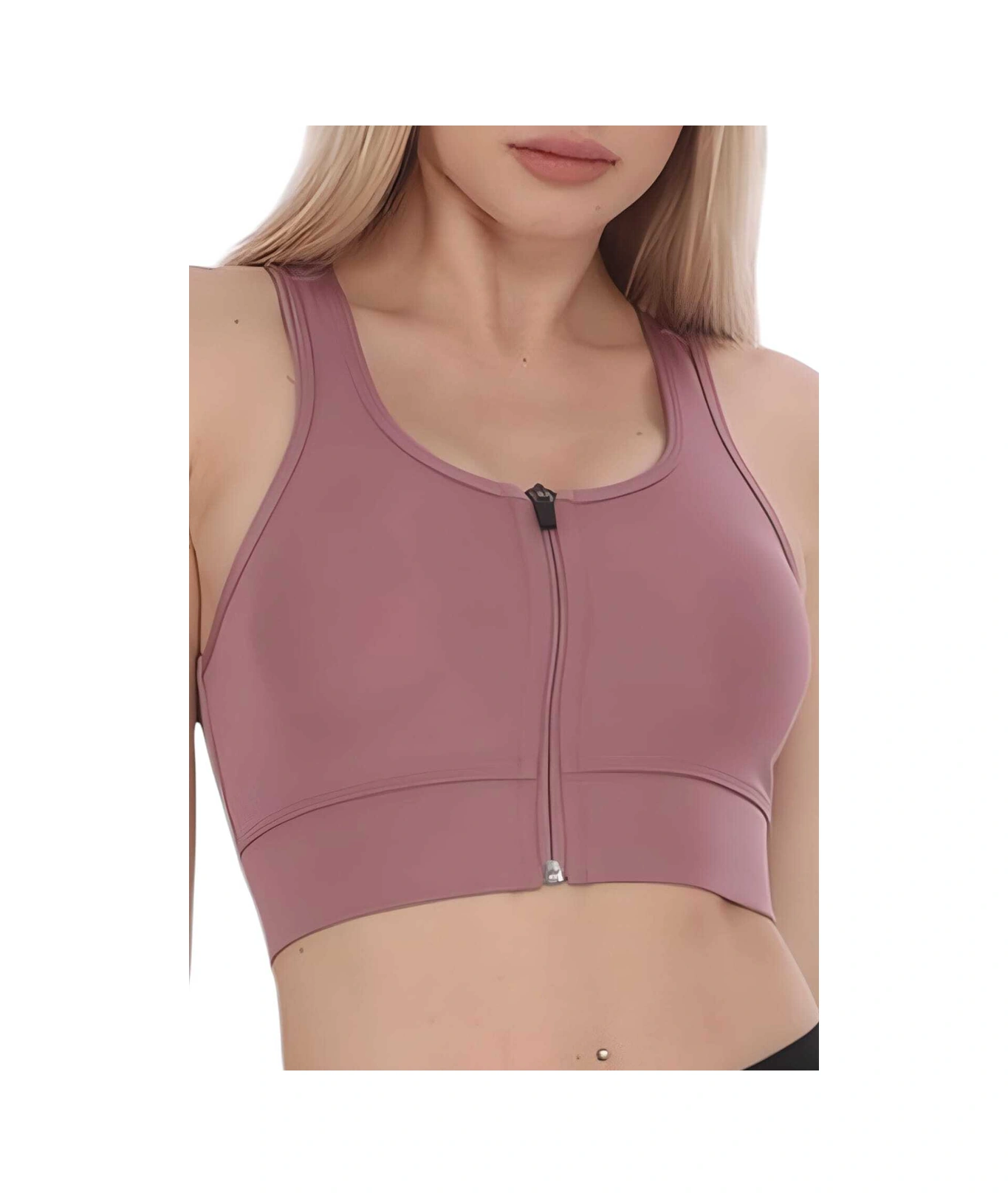 Tezzgelsin Kadın Fermuarlı Sporcu Crop Kadın Büstiyer Gül Kurusu