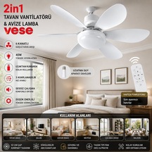 2in1 Tavan Vantilatör - Avize Lamba 40w Kumandalı 6knat Vnt-005 5492