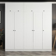 Minar Kale 5 Mebran Kapaklı 2 İç Çekmeceli Dolap Ve Yüklük Beyaz 255cm Beyaz