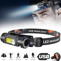 Usb Şarj Edilebilir Xpe + Cob Led Far Su Geçirmez El Feneri Acil Durum Işığı Açık Kamp Yürüyüş Balıkçılık İçin Araba Tamir Işığı Pil İle Siyah