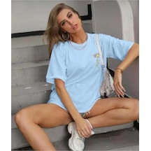 Kozia Outdoors Malkoçbey Papatya Baskili Oversize Unisex Basic T-shirt Mavi