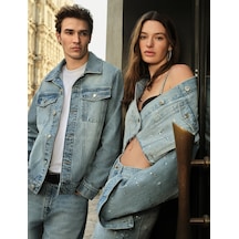 Koton Rahat Kalıp Düğmeli Cepli Taşlı Denim Pantolon - Baggy Jeans Açık İndigo 6sal40103md Açık İndigo