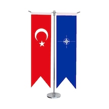 Masa Üstü Kırlangıç Nato + Türk Bayrağı + Krom T Direk Masa Bayra