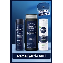 Men Erkek Bakım Damat Çeyiz Seti, Hassas Tıraş Köpüğü, Duş Jeli Ve Sprey Deodorant, Çanta Hediye