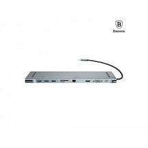 Baseus 10in1 Type-C Dönüştürücü HUB, 3x USB, TF, SD, HDMi, VGA, 3.5MM Aux, RJ45 Adaptör HUB