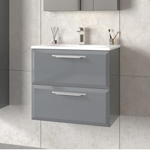 Orka Nuvola 65 Cm Mdf Parlak Gri Banyo Dolabı Alt Modül Ve Lavabo Gri