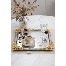 Kare Gold Vintage İşlemeli Kahve Sunum Tepsisi-lüx Servis Tepsisi Gold