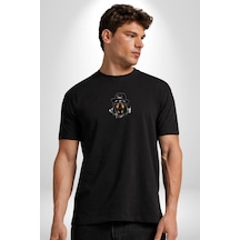 Mafya Rottweiler Siyah Oversize Unisex Ön Orta Minimal Baskılı Tişört Siyah