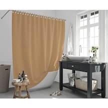 Bej Polyester Kumaş Banyo Perdesi Yerli Üretim Duş Perdesi Askı A Çok Renkli