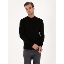Cacharel Siyah Slim Fit %100 Pamuk Çeyrek Balıkçı Yaka Triko Kazak