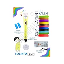 Sarı 3D Kalem 3D Pen Yazıcı Kalem | 20 Adet 5 Metre (Toplam 100 Metre) Filament + USB KABLO