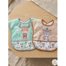 Set Kısa Kollu Bağlamalı Ayarlanabilir Sıvı Geçirmez Aktivite ve Mama Önlüğü Geyikli & Kızılderili Çok Renkli 2'li