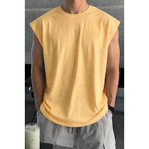 Cool Tarz Erkek Oversize Kolsuz Tişört %100 Pamuk Süprem Basic Bisiklet Yaka Turuncu Turuncu
