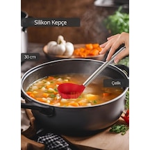 Silikon Kepçe Paslanmaz Saplı Servis Kepçesi Kırmızı 30 Cm