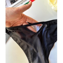 Intive Lingerie Siyah Dantelli Beyaz Kumaş Detaylı Arkası Transparan Slip Siyah