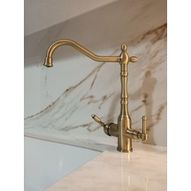 İsaoğlu Yapı Mat Gold Arıtmalı Batarya Mat Altın Dore Country Evye Musluğu Rustik Arıtıcılı Batarya Gold