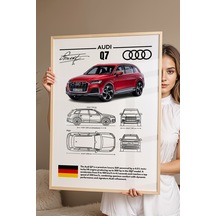 Audi Q7 Tablo - Teknik Özellikli Alman Lüks Suv Poster - Çerçeveli Duvar Dekoru - Araba Blueprint Kayın