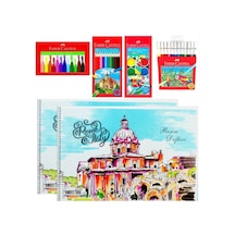 Kuru Sulu Keçeli Pastel 12 Renk Boya Ve 25x35 Spiralli 2 Adet Defter Seti