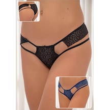Siyah İnci 2'li Dantelli Likralı Külot 11425 Siyah-indigo