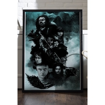 Stark Family Siyah Ahşap Çerçeveli Poster, Dekoratif Game Of Thrones Duvar Tablosu