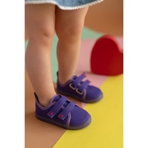Çift Cırtlı Kalpli Çocuk Keten Spor Ayakkabı-mor-f-499 Mor
