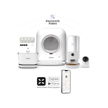 Xenon Smart Akıllı Otomatik Kedi Tuvaleti Çelik Mama Kabı Su Sebili Kamera Ve Yedek Filtre 5'li Pet Seti