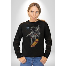 Atronot Kaykay Uzay Mars Unisex Siyah Baskılı Sweatshirt Siyah