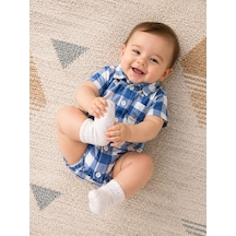 Babyhola Erkek Bebek Çıtçıtlı Gömlek Badi Poplin Kumaş Kısa Kollu Şık Tulum 3503 Lacivert