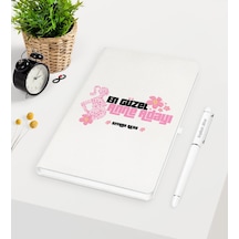 Kişiye Özel En Güzel Anne Adayı Beyaz Defter Kalem Seti - 3 Beyaz