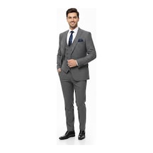 Presto Erkek Yelekli Slim Battal Takım Elbise 6 Drop Füme 792-075 Füme