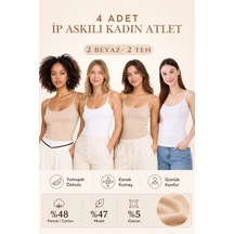 Loule Kadın 4'lü İp Askılı Atlet 2 Beyaz-2 Ten Modal Pamuk Çok Renkli