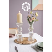 Selen Concept Luvia Model Büyük Boy Çift Yönlü Modern El Yapımı Cam Şamdan & Vazo 2li Set Şeffaf