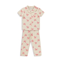 Civil Girls Fiyonk Desenli 6-9 Yaş Pijama Takımı - Fil Dişi