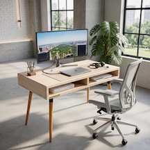 Mobenta Slot Desk: Masif Çalışma & Laptop Masası 2 Gözlü Depolama - 120x60 Bz Krem
