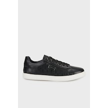 Marcomen 21104 Erkek Hakiki Deri Baskılı İnce Taban Sneaker Ayakkabı Siyah
