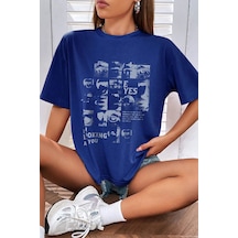 Uyguntarz Unisex Looking Baskılı Oversize Tshirt Mavi