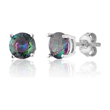 Zanaatsilver 925 Ayar Gümüş Mistik Topaz Taşlı 6 MM Tektaş Küpe