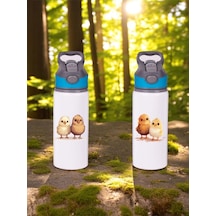 Civciv Baskılı 2'li Pipetli Matara Suluk 650 Ml Beyaz