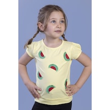 Toontoy Kids Toontoy Kız Çocuk Karpuz Nakışlı Tişört Sarı
