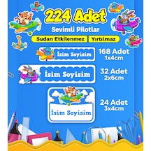 Sevimli Pilot Temalı Okul Kreş Kişiye Özel İsim Etiket Seti - Model 335 Çok Renkli
