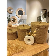 Victor Çok Amaçlı Düzenleyici Kapaklı 3'lü Sepet,kapaklı Kirli Çamaşır Sepeti, Kapaklı Organizer Hasır